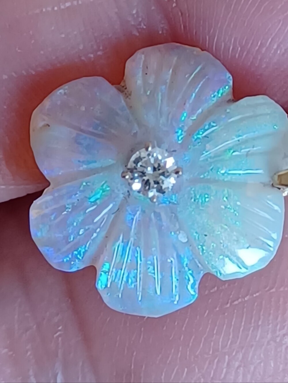 18k Opal Flower Pendant with Diamond Center